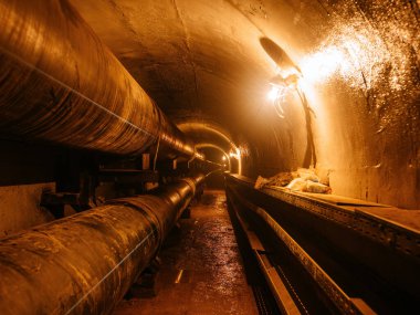 Kanalizasyondan, ısıtma kanalından ya da su tedarik sisteminden oluşan beton tünel..