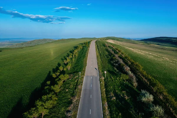 Estrada Highland Dia Verão Vista Aérea Drone — Fotografia de Stock