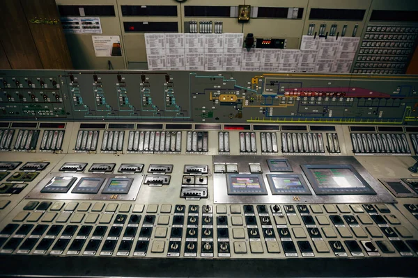 Sala Control Gran Panel Control Industrial Dentro Fábrica Planta Energía — Foto de Stock