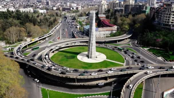 Ring Road Kruising Buurt Van Square Heroes Tbilisi Luchtfoto — Stockvideo