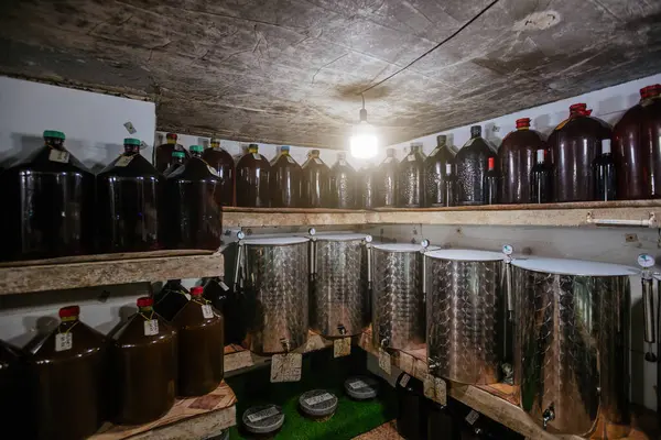 Wine Cellar Bottles Georgian Village — Stock Photo, Image