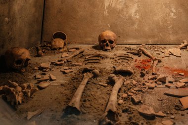 Eski mezardaki eski insan iskeleti.