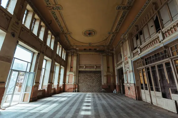 Old majestic hall in abandoned historical building.