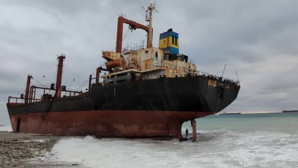 Schiffbruch Des Frachtschiffes Rio Ufer Des Schwarzen Meeres — Stockvideo