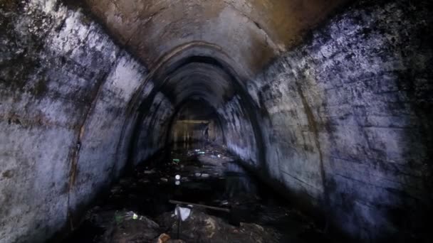Underground Urban Sewer Tunnel Large Sewage Collector — Wideo stockowe
