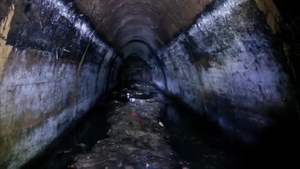 Underground Urban Sewer Tunnel Large Sewage Collector — Stockvideo