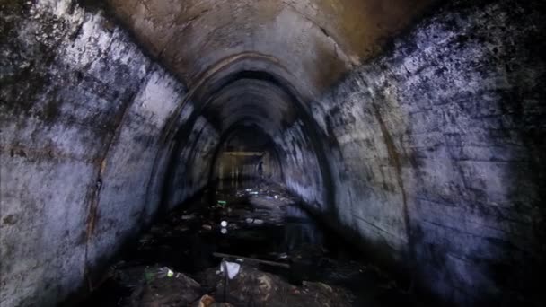 Underground Urban Sewer Tunnel Large Sewage Collector — Stock Video