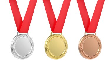 Gold, silver and bronze medals, isolated on white background