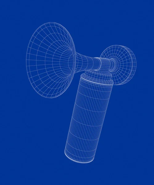 ポータブルエアホーンの3Dワイヤーフレームモデル — ストック写真