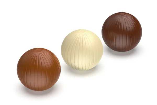 Weiße Milchige Und Dunkle Schokoladenkugeln Auf Weißem Hintergrund — Stockfoto