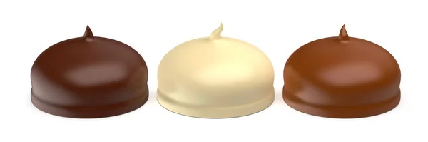 Weiße Milchige Und Dunkle Schokolade Beschichtete Marshmallows Auf Weißem Hintergrund — Stockfoto