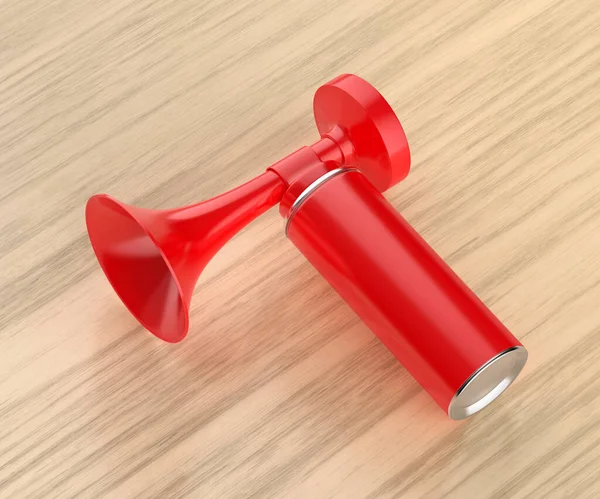 Red Portable Air Horn Wooden Table — Stock Photo, Image