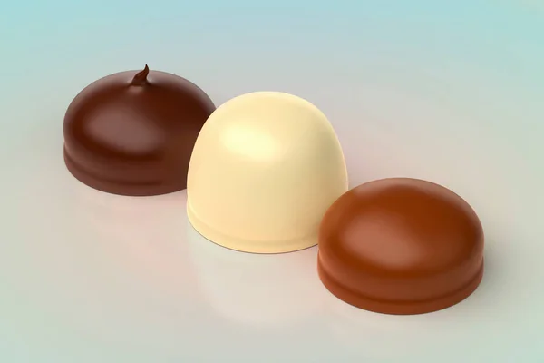 Diferentes Malvaviscos Recubiertos Chocolate Sobre Fondo Brillante —  Fotos de Stock