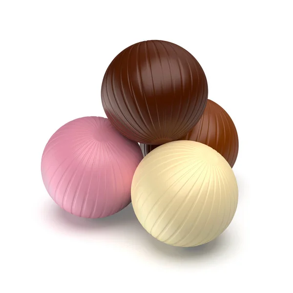 Четыре Разных Шоколадных Шарика Белом Фоне — стоковое фото