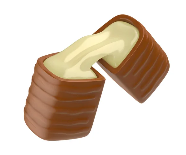 Mjölkchoklad Bonad Med Vit Flytande Choklad Inuti — Stockfoto