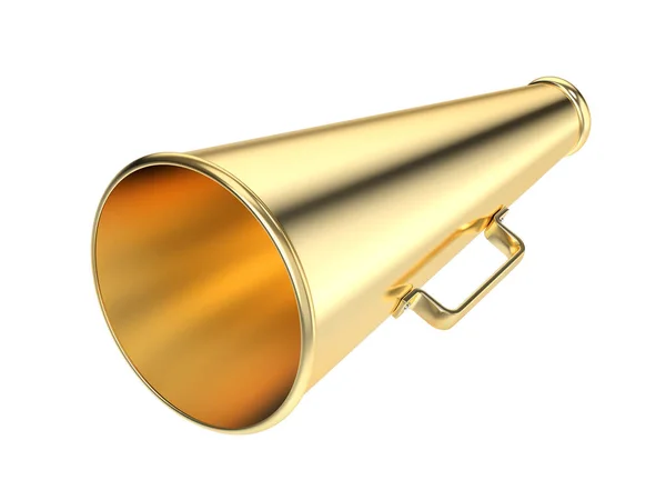 Megafone Vintage Ouro Isolado Fundo Branco — Fotografia de Stock