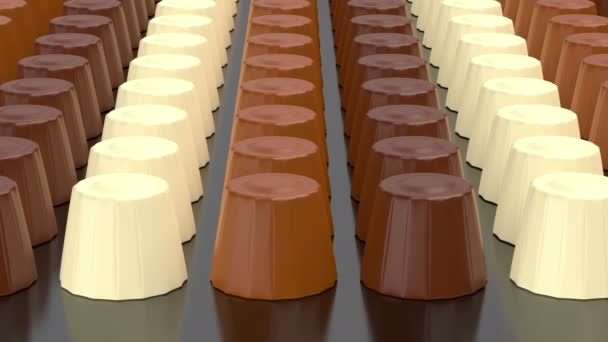 Sok Sor Sötét Fehér Tejcsokoládé Bonbonnal — Stock videók