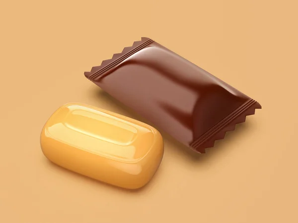 茶色の背景にキャラメルハードキャンディー — ストック写真