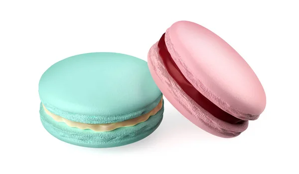 Zwei Französische Macarons Mit Unterschiedlichen Farben Und Geschmacksrichtungen — Stockfoto