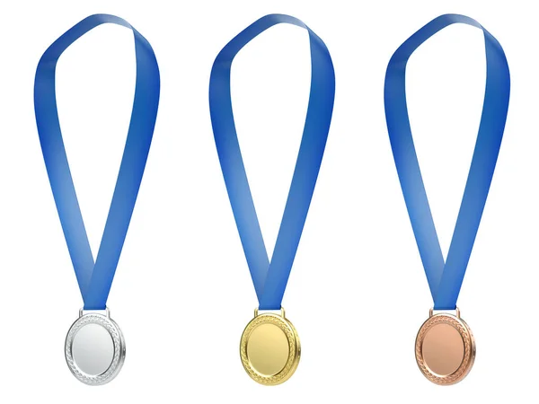 Conjunto Medallas Oro Plata Bronce Aisladas Sobre Fondo Blanco —  Fotos de Stock
