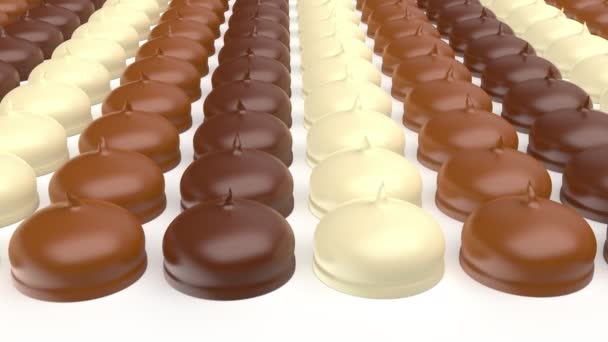 チョコレートコーティングされたマシュマロが異なる多くの行 — ストック動画