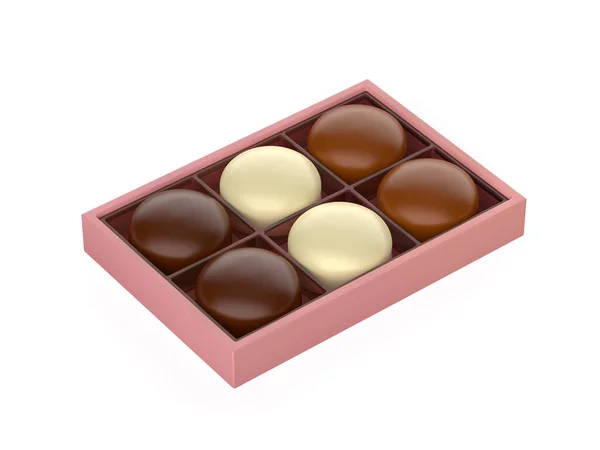 Roze Doos Met Verschillende Chocolade Gecoate Marshmallows — Stockfoto