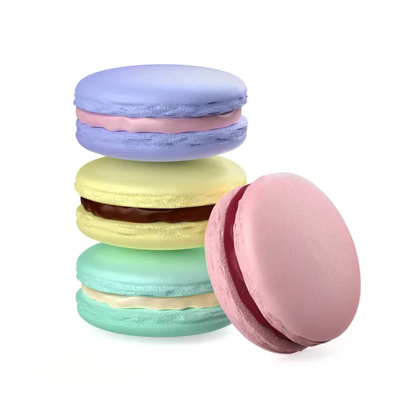 Macaron Francesi Con Colori Sapori Diversi Sfondo Bianco — Foto Stock