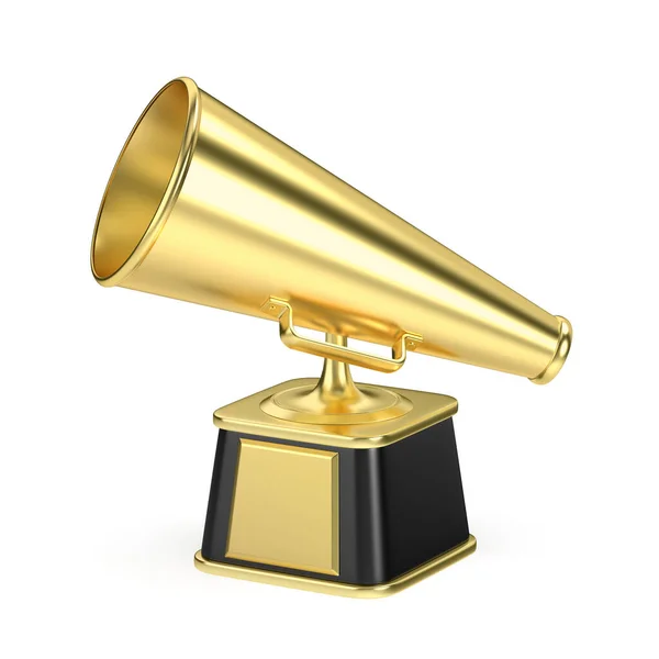 Gouden Trofee Retro Megafoon Witte Achtergrond — Stockfoto