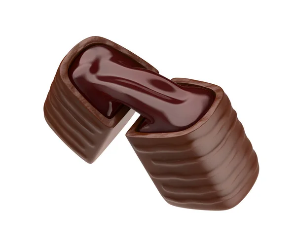 Tmavý Čokoládový Bonbon Třešňovou Náplní Uvnitř — Stock fotografie