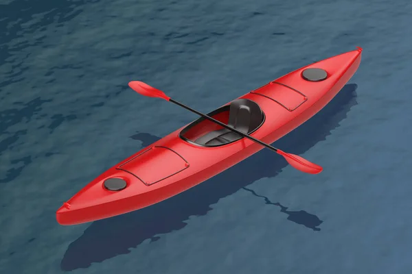 Kayak Plástico Vacío Rojo Sobre Agua Azul Ondulada — Foto de Stock