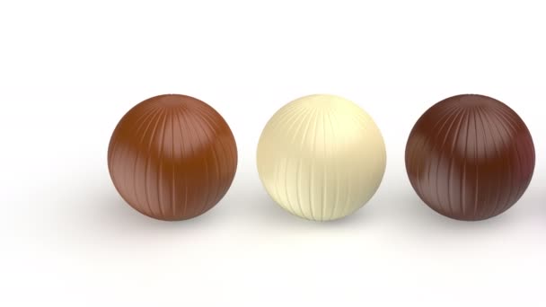 Quatro Bolas Chocolate Diferentes Fundo Branco — Vídeo de Stock
