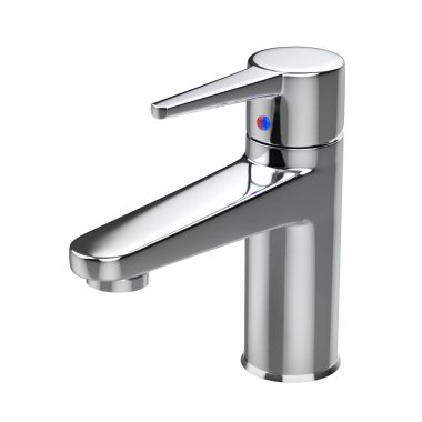 Gümüş banyo musluğu beyaz arka planda izole edilmiş