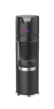 Beyaz arka planda siyah banyo musluğu, ön manzara.