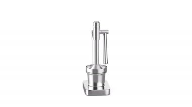 Stainless steel citrus juicer on white background