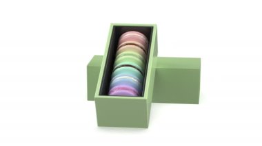 Green box with six different french macarons