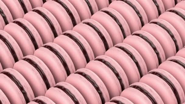 Mange Rækker Med Lyserøde Franske Makroner Fyldt Med Chokoladecreme – Stock-video