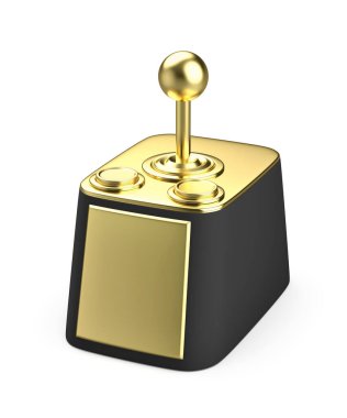 Gold computer joystick trophy on white background