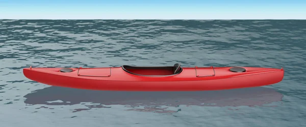Red kayak on water, side view