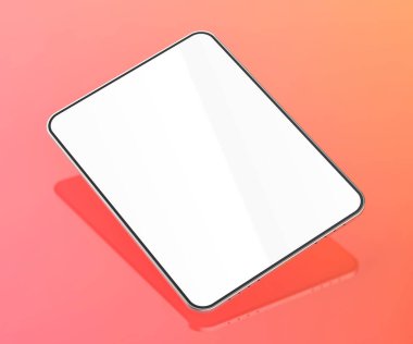 Tablet with empty screen on shiny colorful background