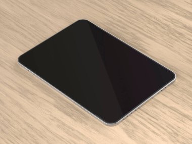 Tahta masadaki boş ekranlı tablet