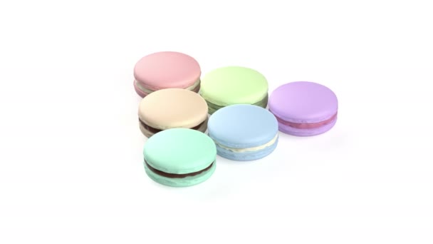 Macaron Francesi Con Colori Sapori Diversi Sfondo Bianco — Video Stock