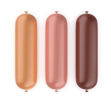 Three different sausages on white background