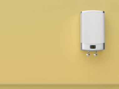 Banyo duvarında akıllı su ısıtıcısı var.