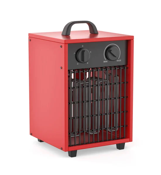 Piros Ipari Elektromos Ventilátor Fűtőberendezés Fehér Alapon — Stock Fotó