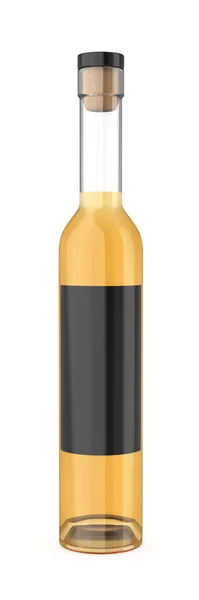 Wysoka Szklana Butelka Czarną Ślepą Etykietą Pełną Whisky Brandy Lub — Zdjęcie stockowe
