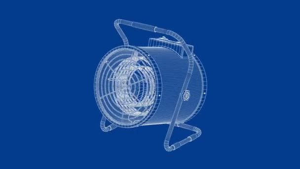 Draad Frame Model Van Cilinder Elektrische Ventilator Verwarming — Stockvideo