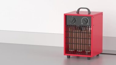 Odayı kırmızı endüstriyel elektrikli vantilatör ısıtıcısıyla ısıtıyorum.