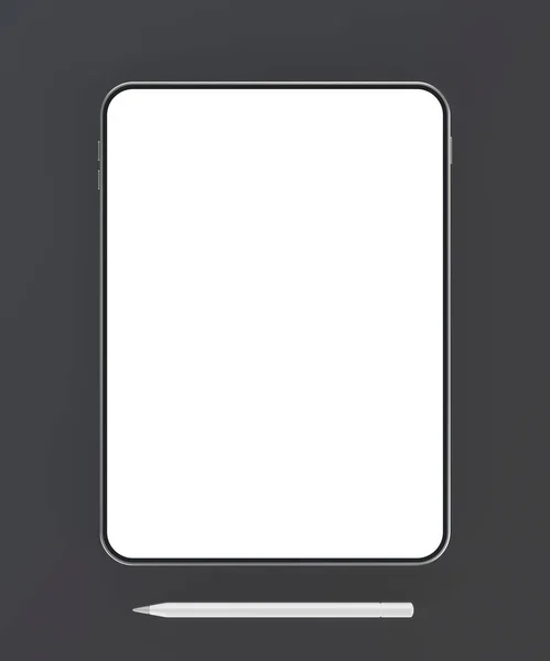 Tablet Mit Leerem Bildschirm Und Drahtlosem Stift Auf Dunkelgrauem Hintergrund — Stockfoto