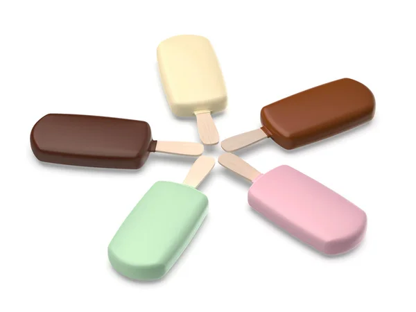 白い背景に異なるチョコレートアイスクリームのグループ — ストック写真