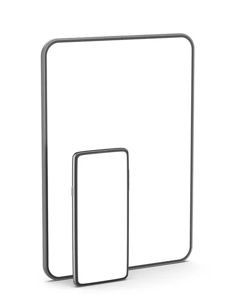 Smartphone Tablette Avec Affichages Vierges Sur Fond Blanc — Photo